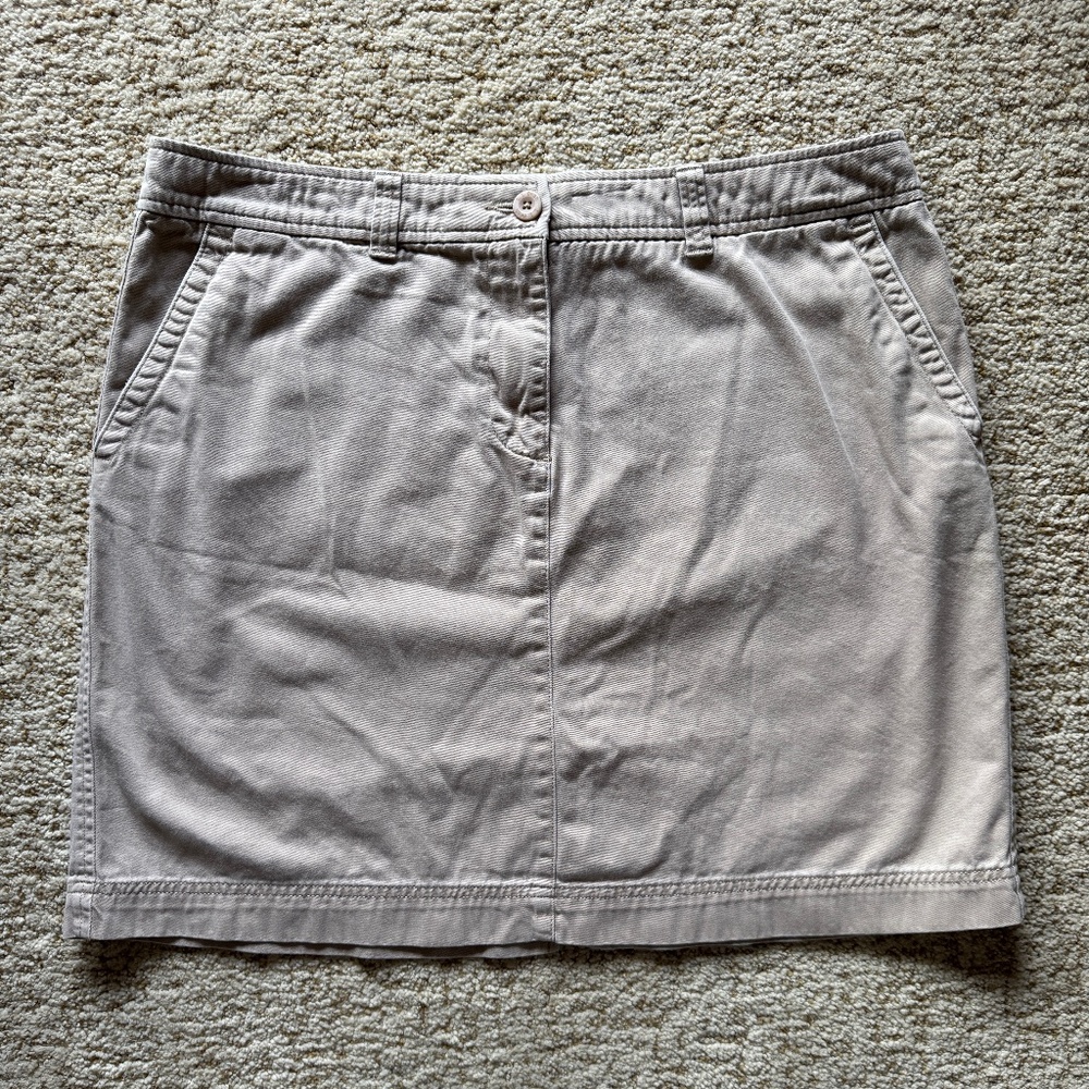 LL Bean Favorite Fit Straight 100% Cotton Khaki Short Skirt Sz 16 PET 0 KJMS